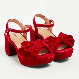 Torrid Red Bow Velvet Platform Block Heels